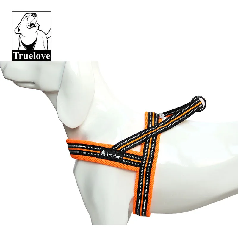 Truelove Mesh Padded Strap Dog Harness No Pull Dog Harness Small Large 3M Reflective Pet Dog Harness Nylon Soft Bulldog Orange