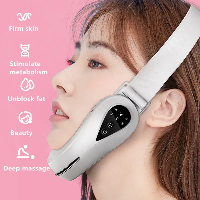 EMS Microcurrent Face-lifting Device Massager Chin Lift Belt LED Face V-shaped Lift Up Belt Red /Blue Light Vibration Massager