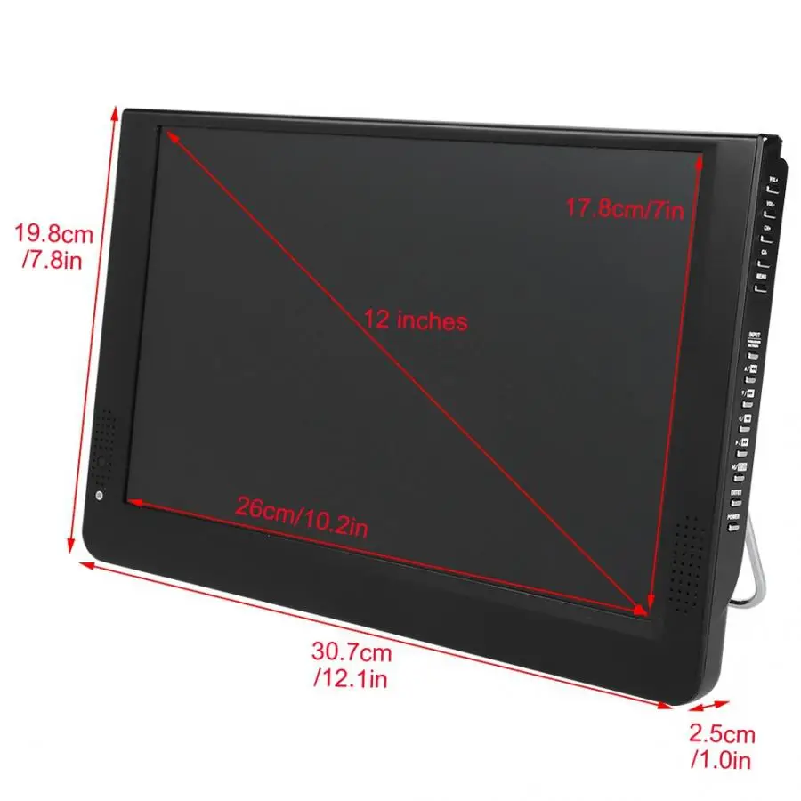 Korea LEADSTAR 12 Inch Atsc T Portable Mini Tv Supports ATSC/H265/Hevc Dolby Ac3 1280*800 TF Card For Home/Car