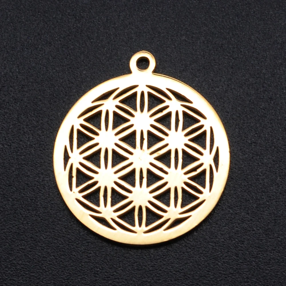 5pcs/lot Flower of Life DIY Charms Wholesale 316 Stainless Steel Yoga Lotus Connectors Charm Om Hansa Hand Jewelry Pendant