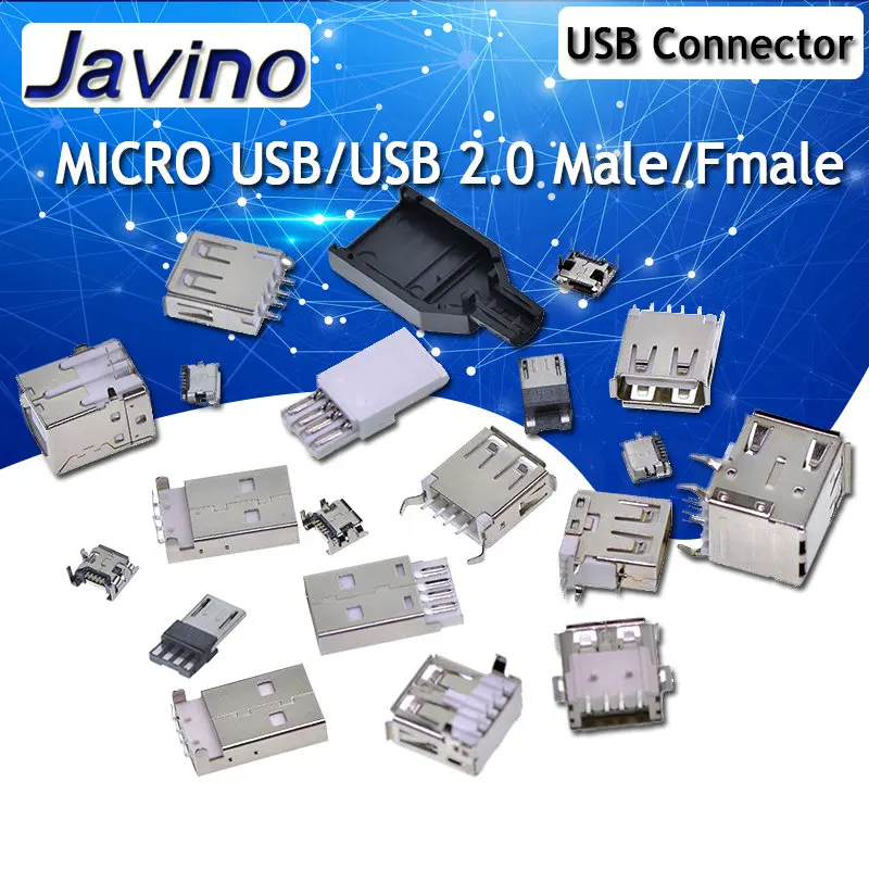 10PCS USB2.0 interface female socket male square port micro connector socket connector type B patch straight insertion curved