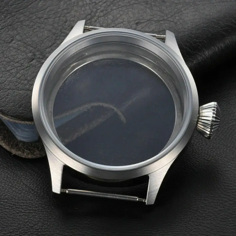 Watch case 316 Stainless Steel silver Case Fit for ETA UNITAS 6497/6498 Movement, Sapphire Glass 43mm mens watch case