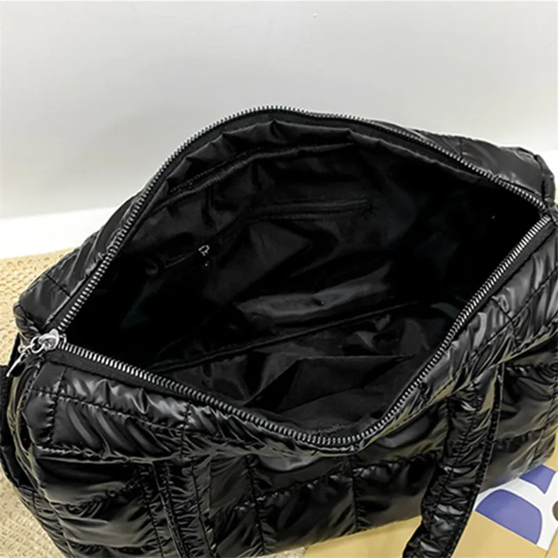 Winter Women Down Messenger Bag Quilted Space Cotton Padded Tote Shoulder Bag Female Large Capacity Fluffy Top-handle Bags 2023