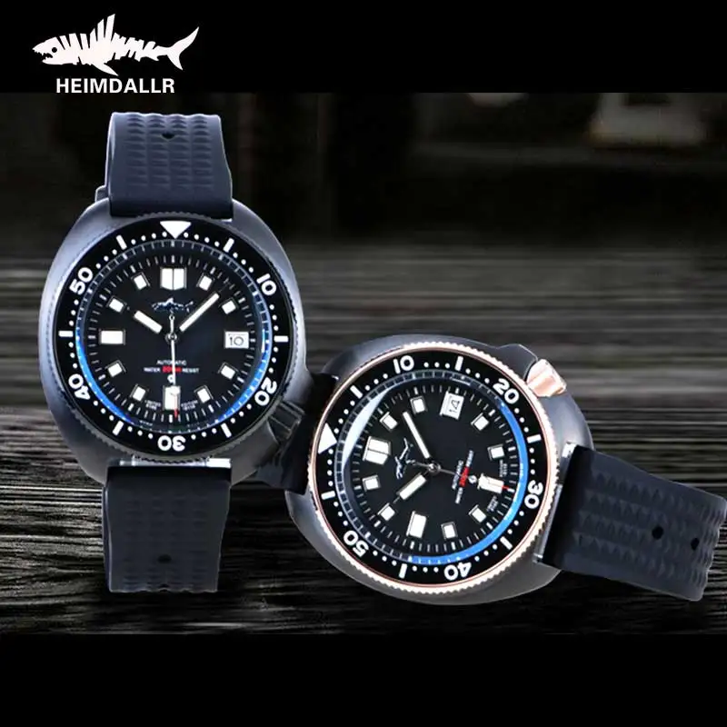 Heimdallr Turtle Dive Watch Men NH35 Automatic Mechanical Watches PVD Black Dial 20bar Water Resistant Saphirre Crystal Watch