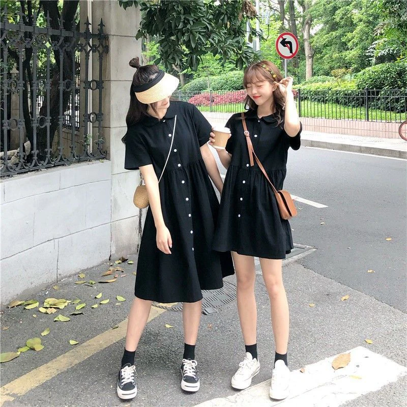 

Woman Clothes 2022 Summer Korean Fashion Vintage Short Sleeve Dresses Peter Pan Collar Students Harajuku Causal Sisters Clothing