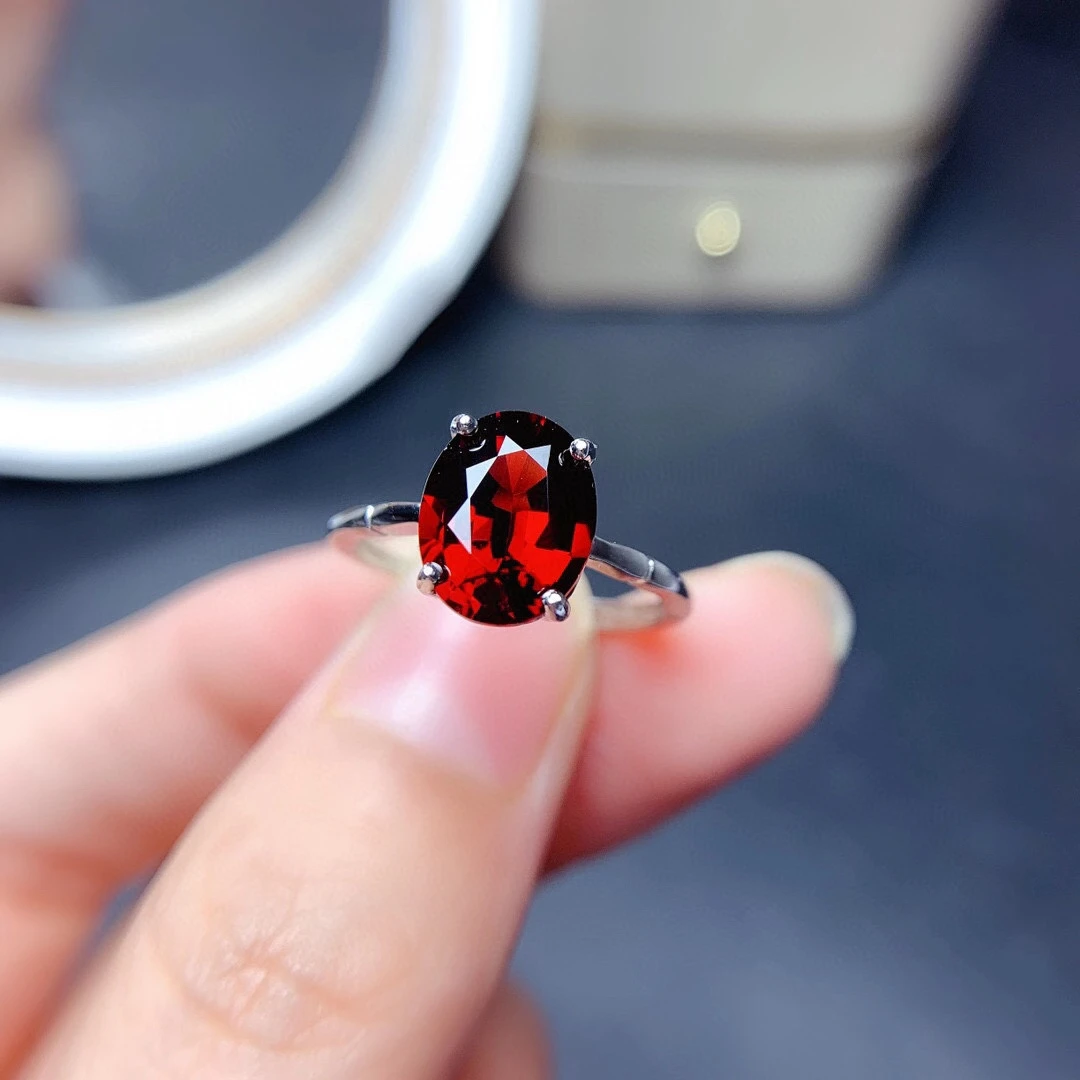 

2021 new style natural garnet ring for women silver jewelry oval natural gem real 925 silver girl birthday gift birthstone