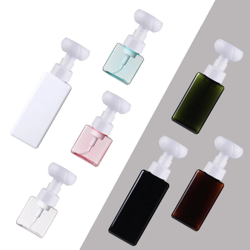 250ML 450ML 650ML X 12 Empty Plastic Liquid Soap Dispenser Flower Shape Foam Foaming Pump Lotions Square Refillable Bottles