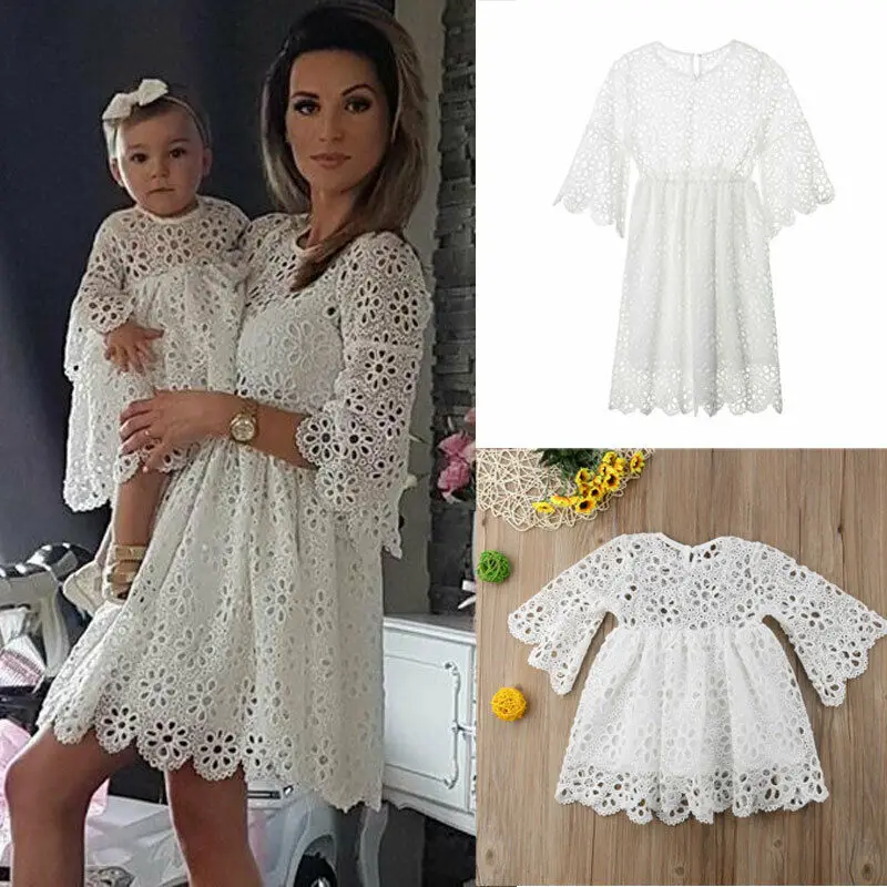 Family Dress Mother and Daughter Clothes Parent child dress Hollow out Flower Dress Family Matching Outfits