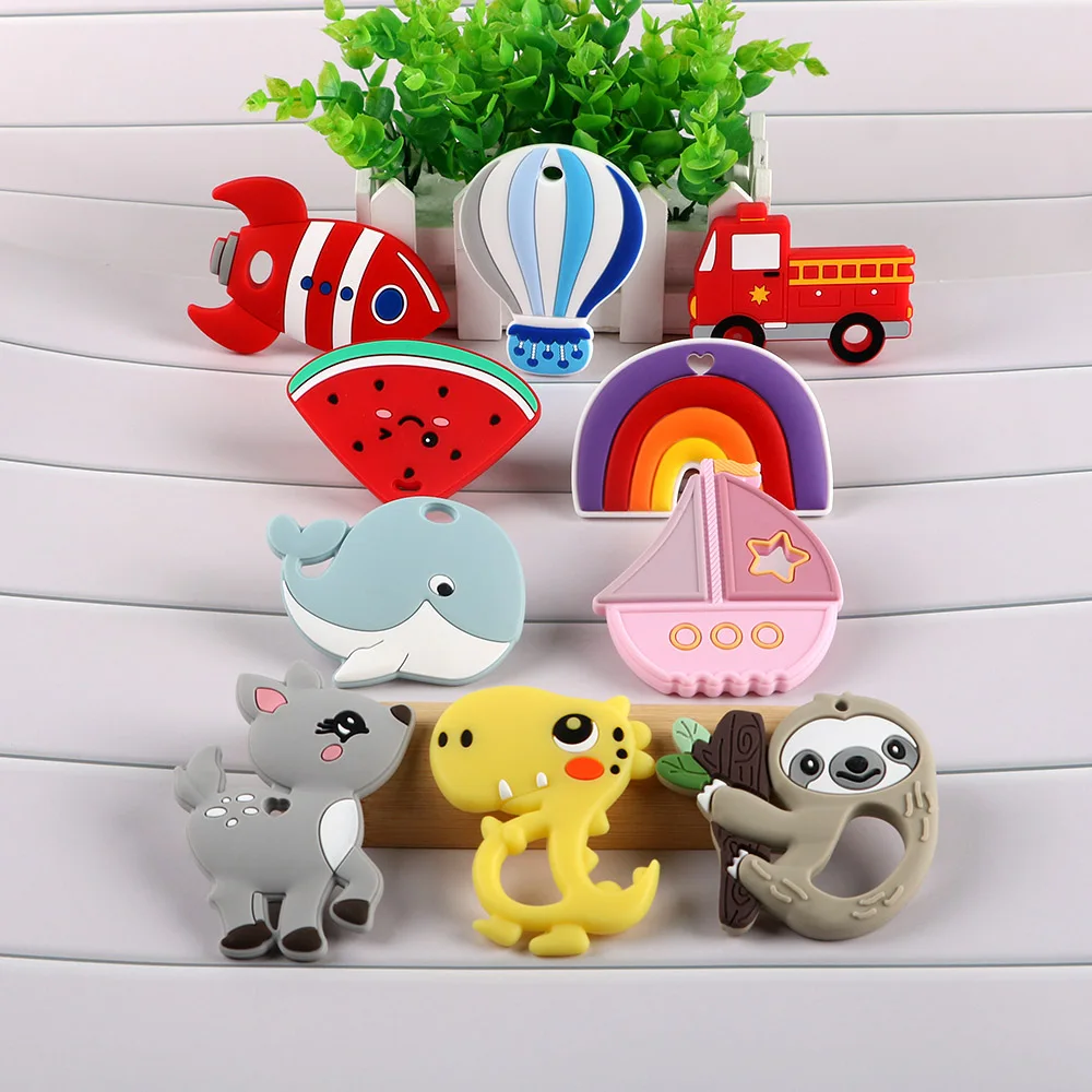 Kovict 1/2pc Silicone Pendants Cartoon Animals Rainbow Train Silicone For Jewelry Making DIY Jewelry Accessories