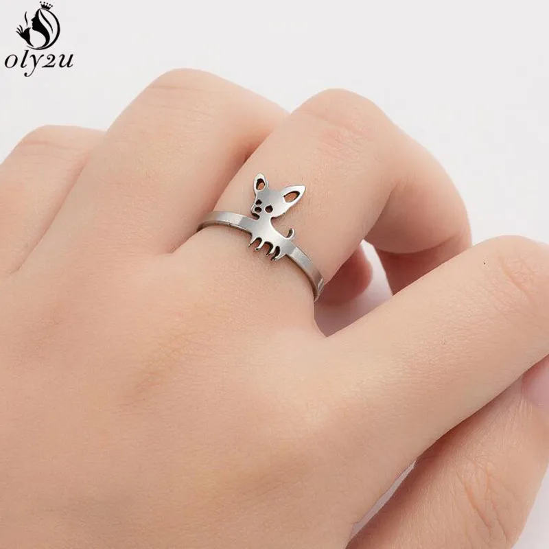 Lovely Chihuahua Dog Adjustable Rings for Women Stainless Steel Animal Dog Paw Finger Ring Trend Jewelry 2024 bague homme