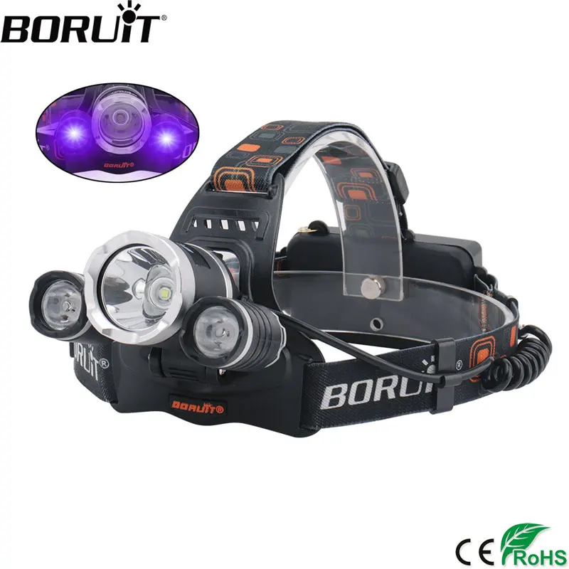 

BORUiT RJ-3000 UV LED Headlamp 3-Mode Violet Light Headlight USB Rechargeable 18650 Battery Head Torch Camping Fishing Hunting