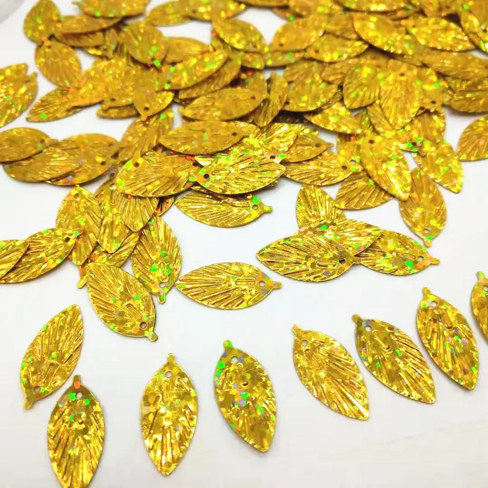 50g/lot Leaf Sequins 9*18mm PVC Flat Pailletten Cute Small Oval Laser Gold Silver Red Green Leaves