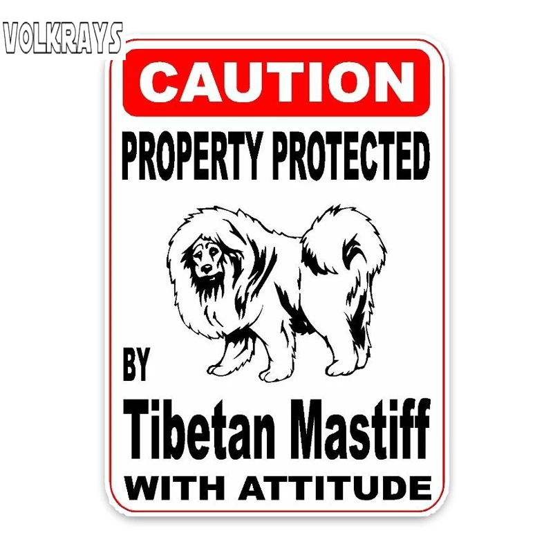 Volkrays Creative Car Sticker Property Protected By Tibetan Mastiff Dog Accessories Reflective Waterproof PVC Decal,13cm*9cm