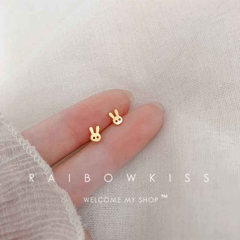 Mini Rabbit Head Stud Earrings For Women Hollow Sweet Animal Ear Ring Cute Simple Stylish Student Girl's Birthday Party Jewelry