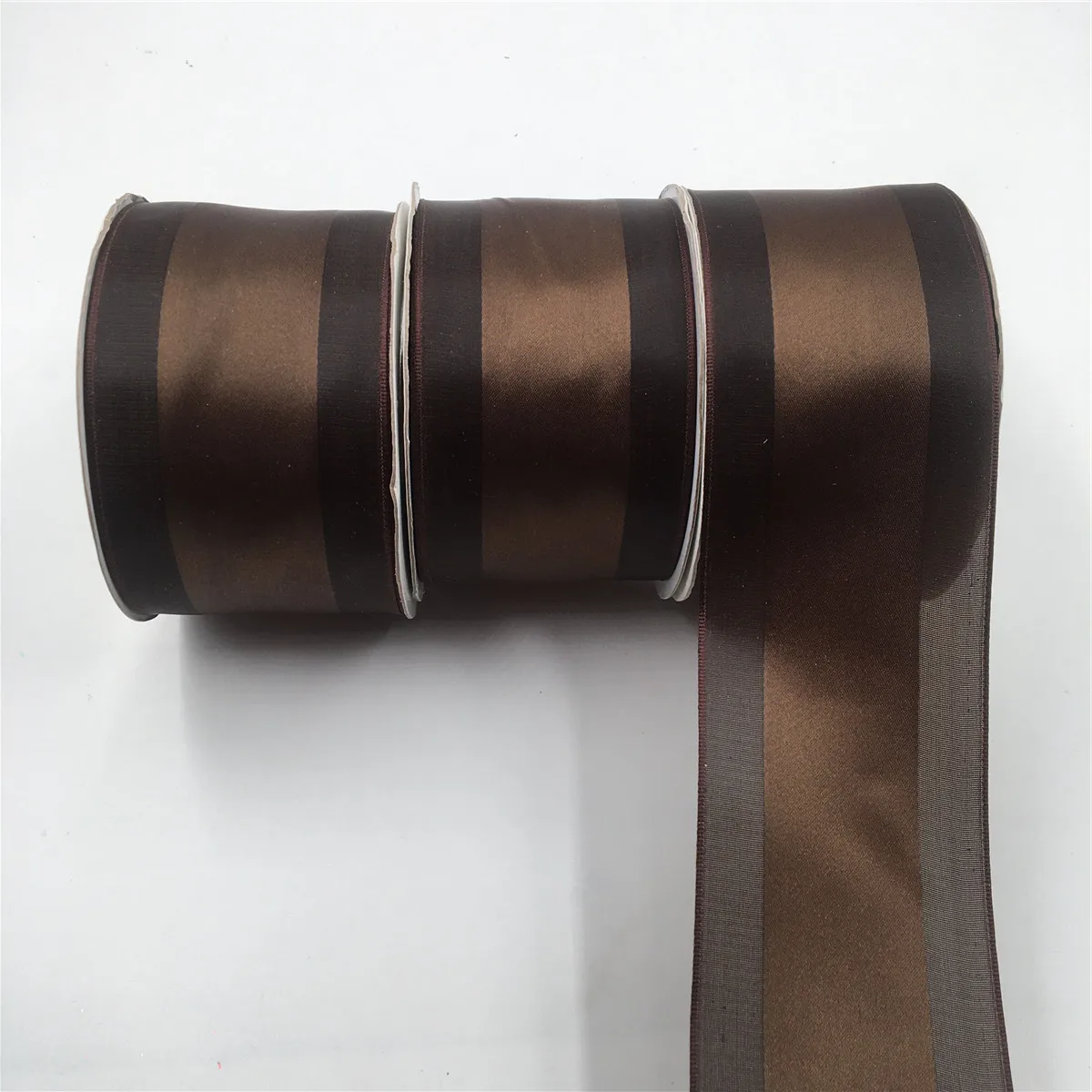 25Yard 63MM  Brown/Dark Coffee Chirstmas Satin Ribbon Wired Organza Edge for Birthday Decoration Gift DIY Wrapping 2-1/2\