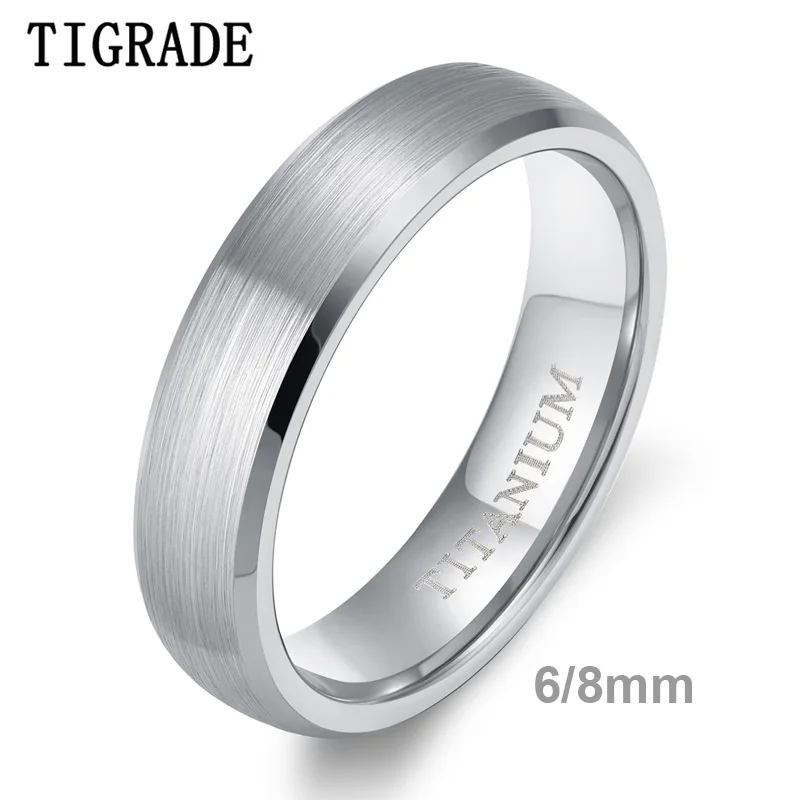 TIGRADE Classic Wedding Band Brushed Men Women Titanium Ring Domed Engagement Jewelry 6/8mm Simple Unisex Rings bague pour femme