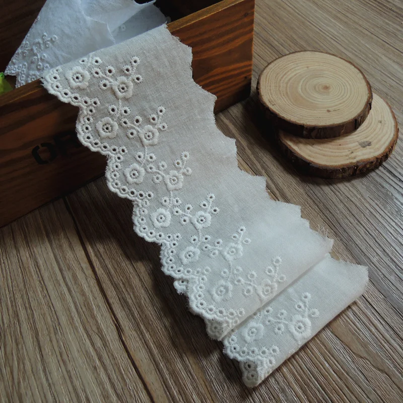 6CM Wide Cotton Embroidered Flowers Lace Guipure Ribbon White Beige Dress Clothes Sewing Collar Trim Handmade DIY Lace Material