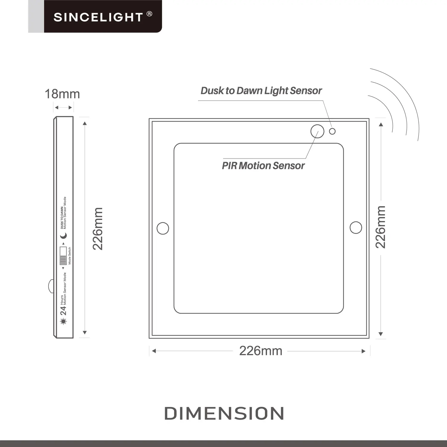 Square Motion Sensor LED lampa sufitowa 18, 1600lm, 2700-6000K(PIR i Light Senor/podwójny tryb przełączalny) oprawy oświetlenia sufitowego