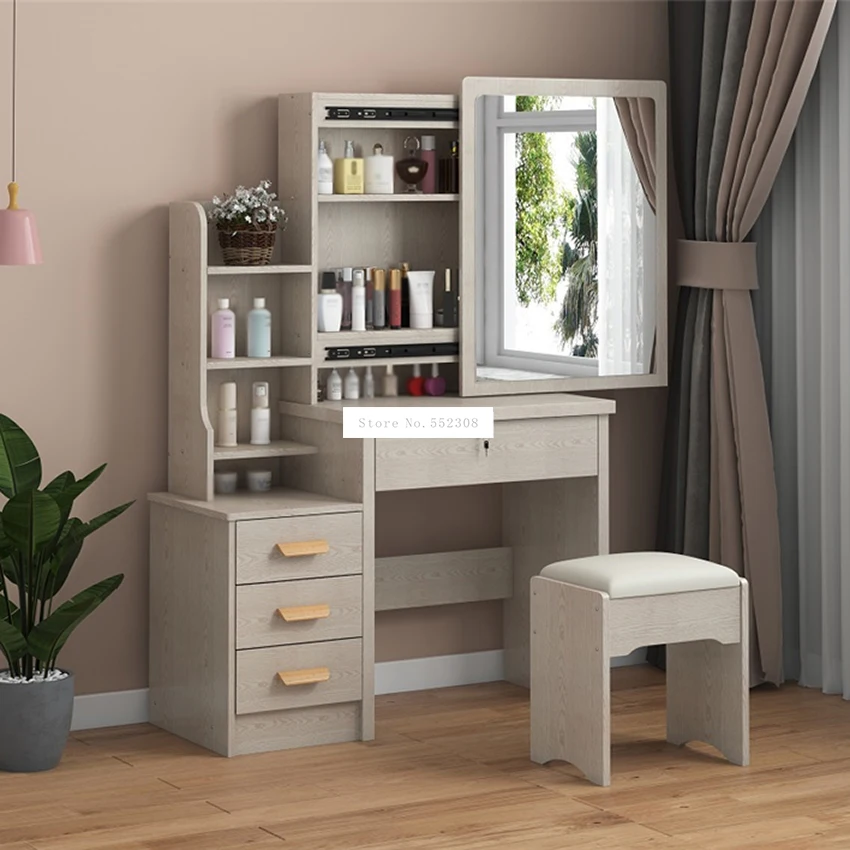 

C918/C501 Simple Modern Dresser Household Bedroom Dressing Table Density Board Makeup T able With Mirror Drawer Lock Stool