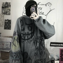 Sweats à capuche de dessin animé gothique pour femmes, sweat à capuche surdimensionné, manches longues, PVD, Hip Hop, japonais, drôle, punk, automne