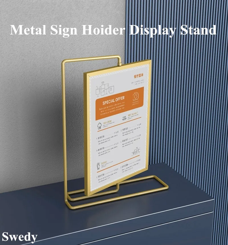 

Double Sided Rotating T Shape Table Top Sign Holder Display Stand Restaurants Menu Paper Price Listing Ad Photo Poster Frame