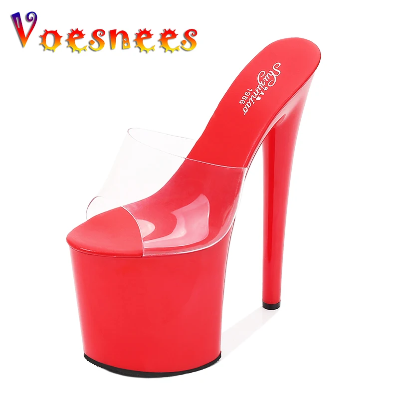 Voesnees 2021 New PVC Women Shoes Summer New Outside Slippers Transparent  Women High Heels 20 CM Platform Sexy High Party Shoe