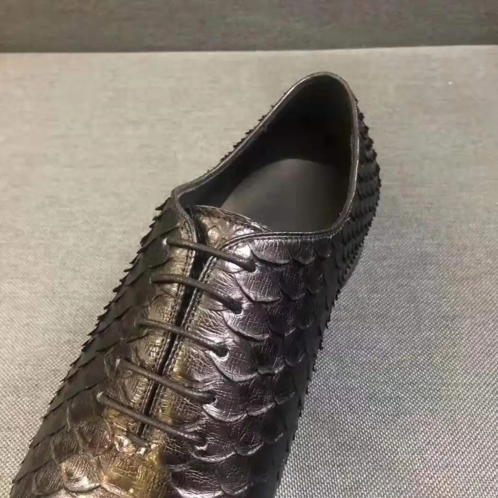 Mewah Berkualitas Baru Asli Real Ular Python Kulit Warna Hitam Pria Bisnis Gaun Sepatu Kulit Sapi Sepatu Base dan lapisan