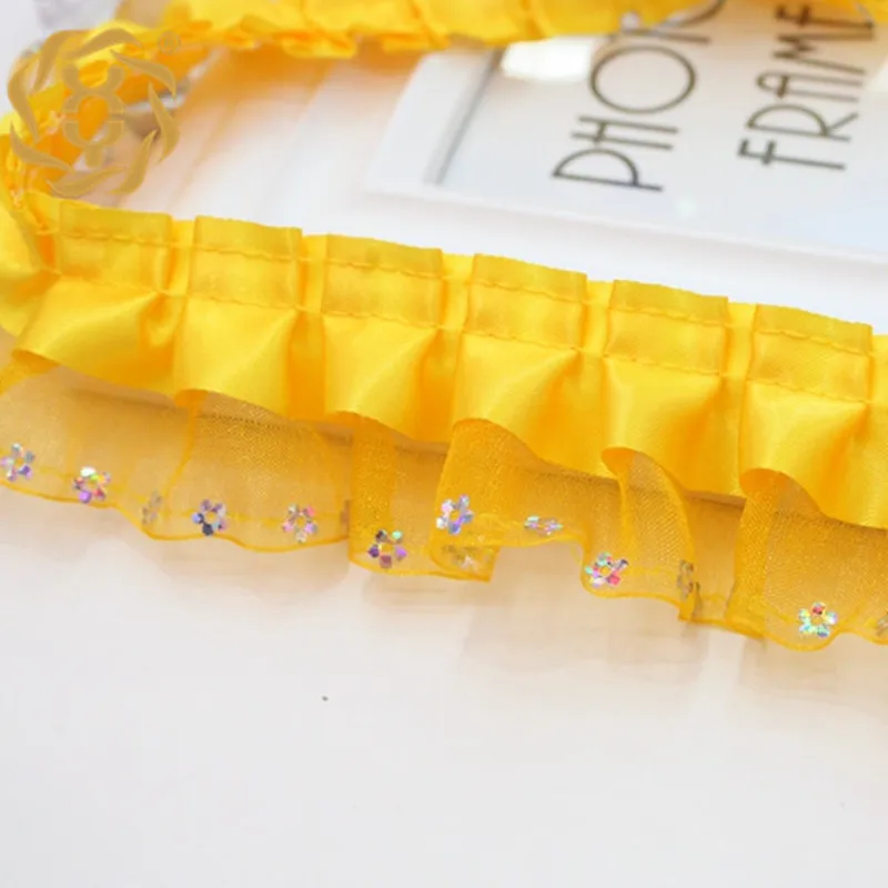 50yards 9color Vintage Ruffle satin Lace Edge Trim Pleated Ribbon Fabric Hem 4CM Length