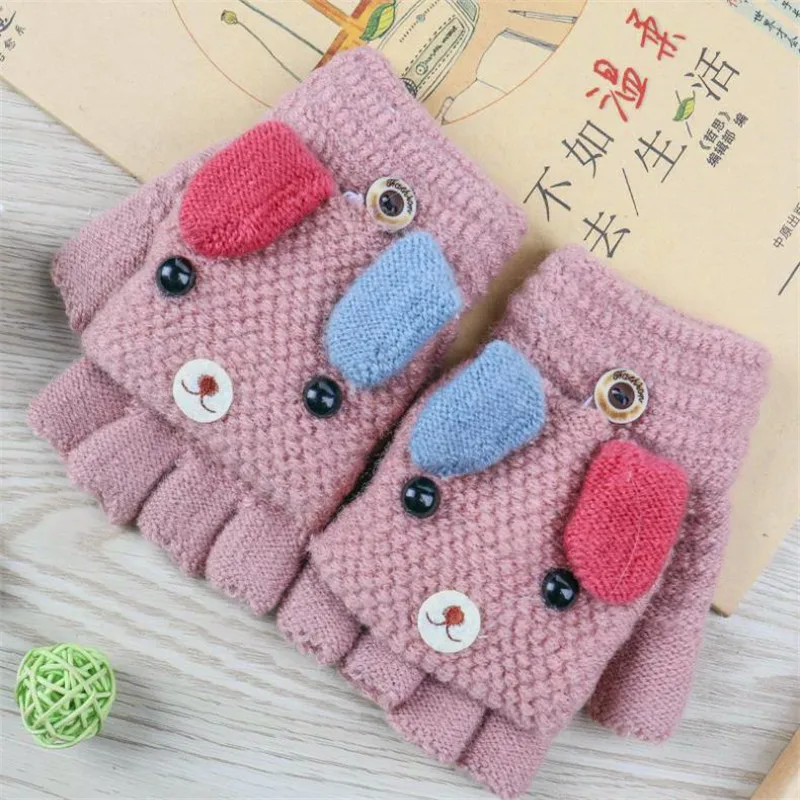 Children half refers to flip gloves knitting wool in winter to keep warm and lovely cartoon Korea dog 6-12 elementary student 68