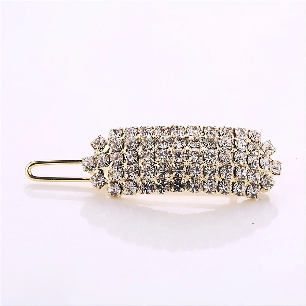 Crystal Hair Clip Women Elegant Korean Design Snap Barrette Stick Metal Alloy Hairpin Hair Styling Accessories