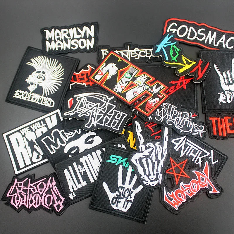 25 Pcs Mixed Rock Band Patches Music Hippie Punk Badge Embroidered Ironing Stripes on Clothes Appliques Stickers