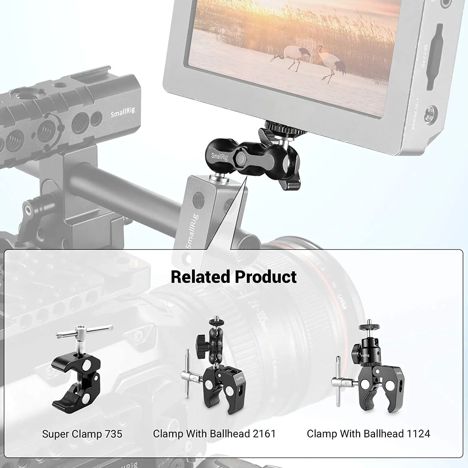 SmallRig Adjustable Universal Magic Arm with Small Ballhead for Camera Monitor / LED Light Support with 1/4 Screw