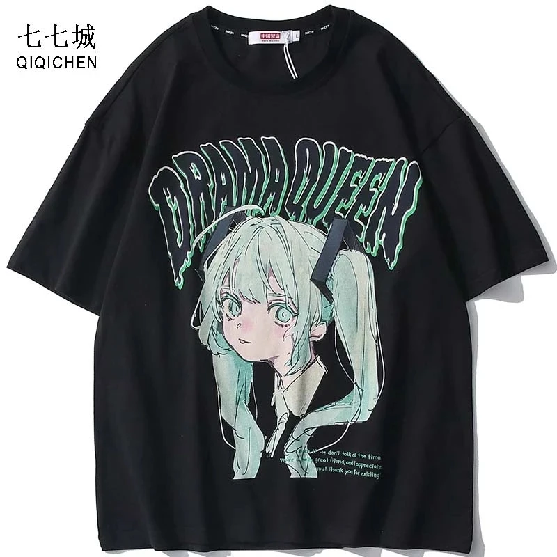 Anime College T-shirt Men Cartoon Girl Printed O-Neck Streetwear Japanese Harajuku Fashion Tshirts Men Summer Cotton Tee Tops