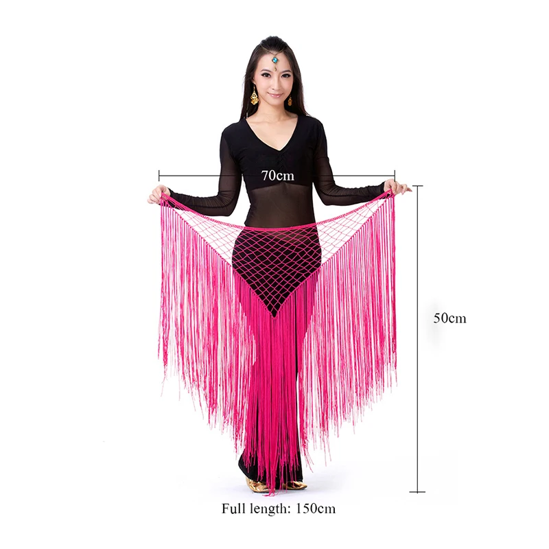 Argentina Style Belly Dance Clothes Accessories Practice Stretchy Long Tassel Triangle Belt Hand Crochet Belly Dance Hip Scarf