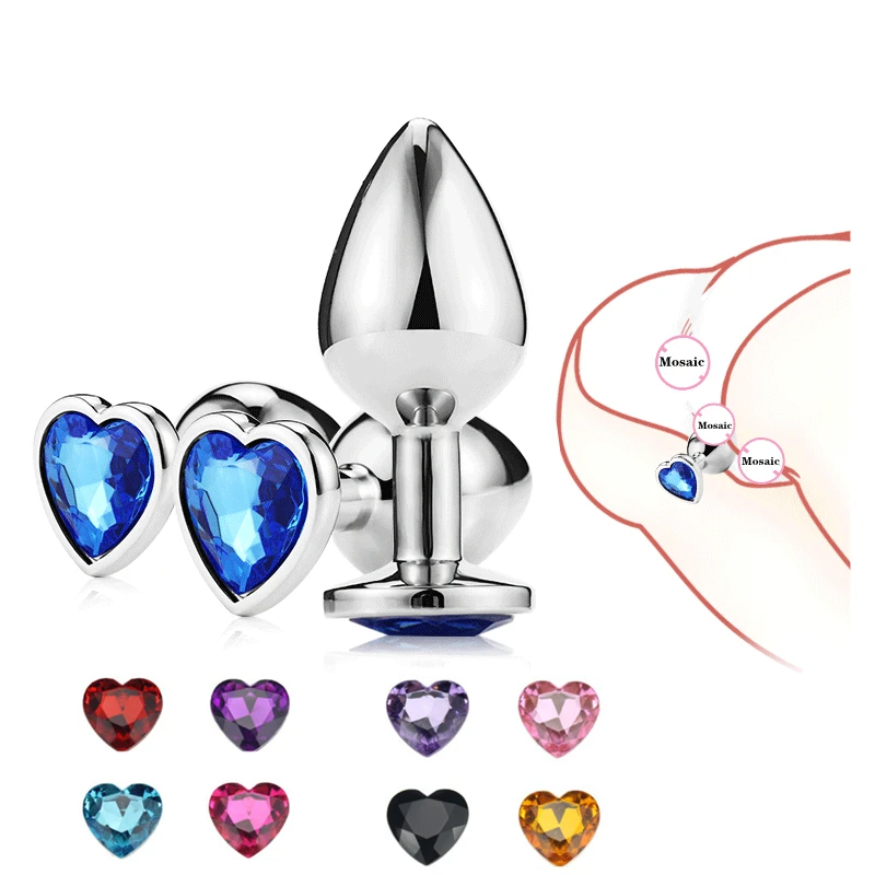 Heart shaped metal anal plug Sex Toys Stainless Smooth Steel Butt Plug Tail Crystal Jewelry Trainer For Women Man Anal Dildo