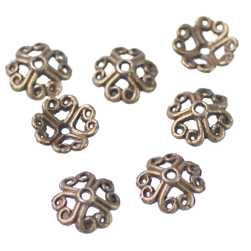 50pcs Bronze Color 8mm Flower Shape Metal Alloy Loose Spacer Beads Caps Lot For Jewelry Making DIY Crafts Findings