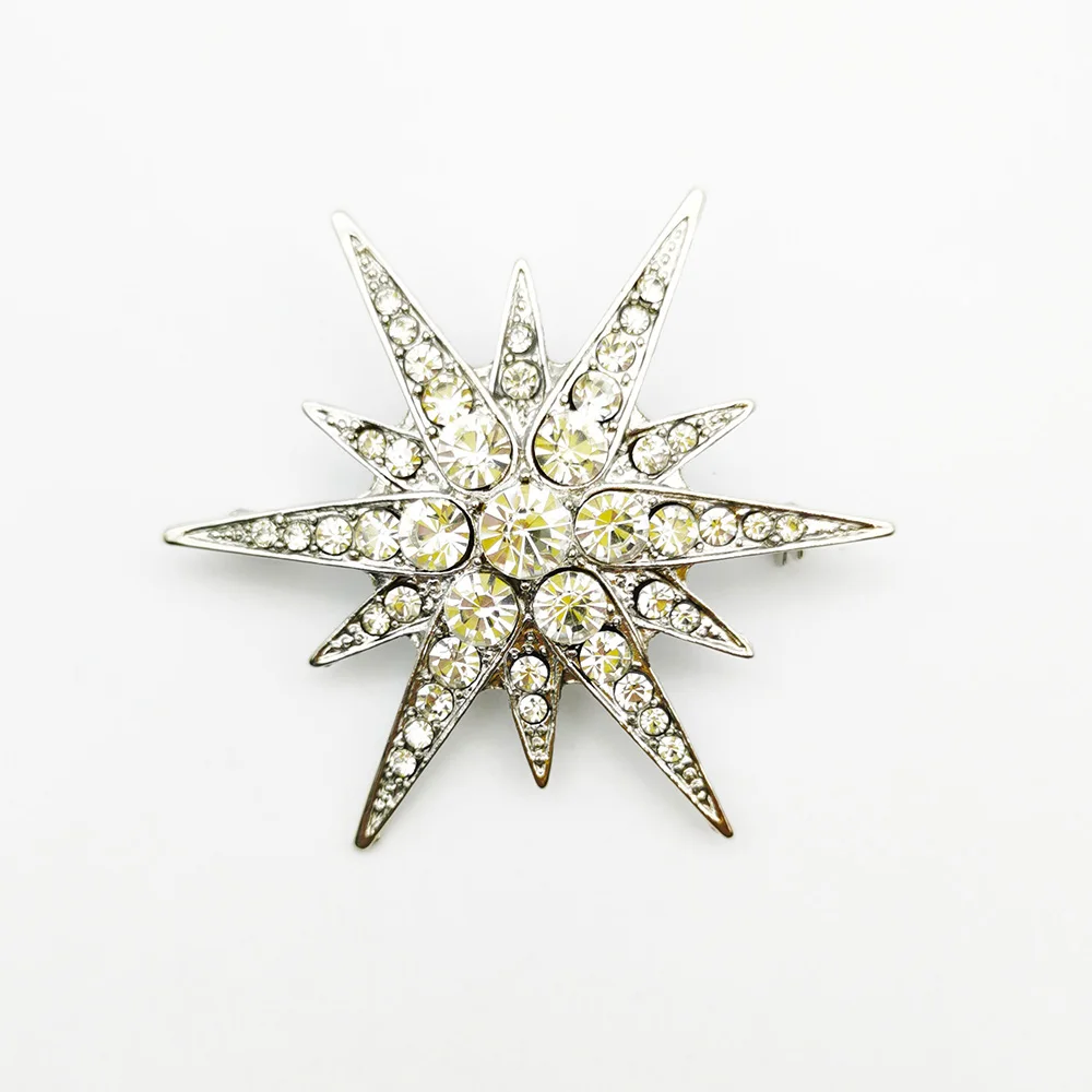 Vintage Victorian Luxury Rhinestone Starburst Star Brooches & Pins Shiny Crystal Cloak Lapel Pin Women Bouquet Jewelry