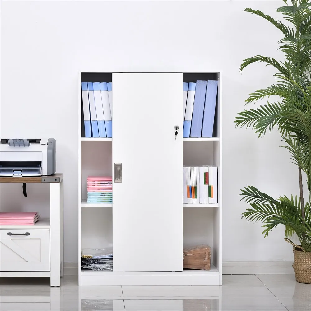 HOMCOM Armario de Oficina con 2 Puertas Correderas y 3 Estantes 80x40x120 cm