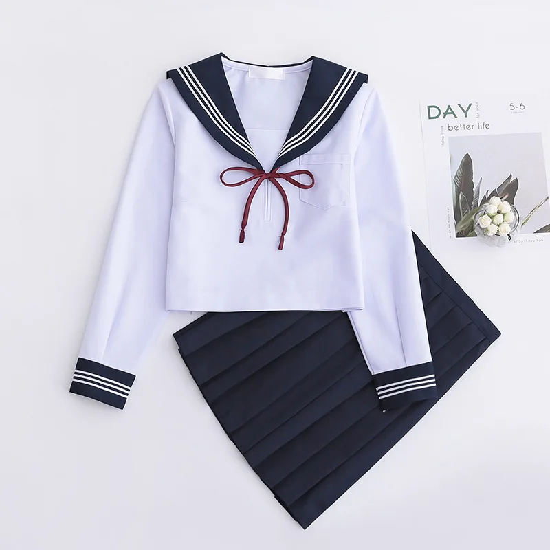 Schule Kleider Für Mädchen Weißes Hemd Mit Krawatte Langen ärmeln Navy Sailor Anzug Große-Größe S-5XL Anime Form hohe Schule Jk Uniform