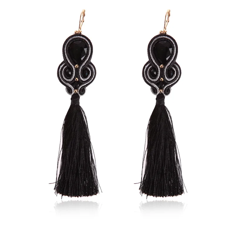 Fashion Handmade Colorful tassel earrings Ethnic boho Soutache Jewelry Women Long Drop Earring 2020 Trendy Crystal gray blue red