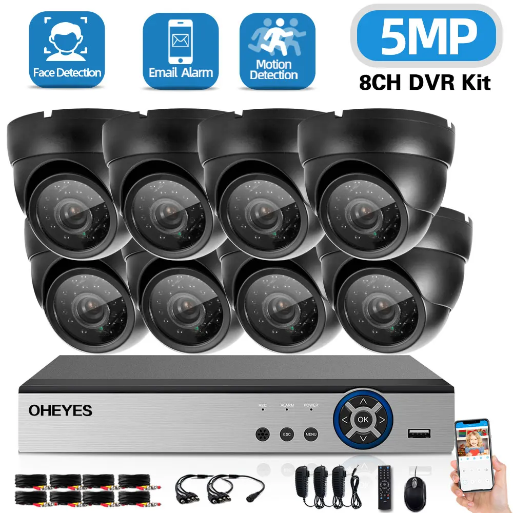 H.265 8Ch DVR CCTV Monitoring Security Camera System Kit 4CH 5MP AHD DVR Kit  Face Detection Dome Camera Video Surveillance Set