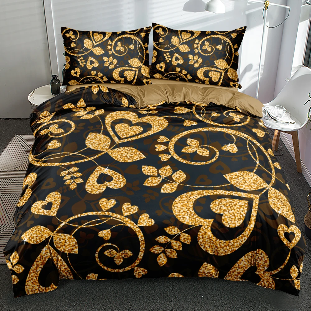 

Luxury Gloden Heart Bedding Set Custom Design Comforter/Duvet Cover Set Twin Queen King Size 265x230cm Bed Linen Home Textile