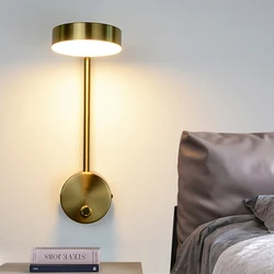 Luzes de parede LED modernas com interruptor Lâmpadas de parede de ouro Sala de estar Iluminação de cabeceira Quarto Wall Sconce 9W