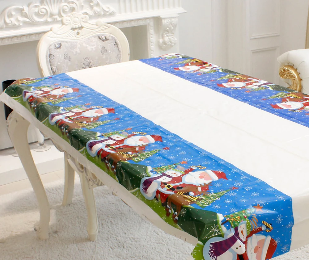 New Year Christmas Decorations Cartoon PVC Christmas Tablecloth Kitchen Dining Table Decorations Waterproof Party Table Cover