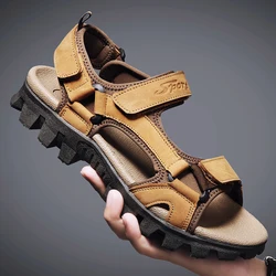 High-quality Men's Sandals Genuine Leather Soft Slide Male Casual  Summer Shoes Beach Hiking Fishing Classical Sandals for Men