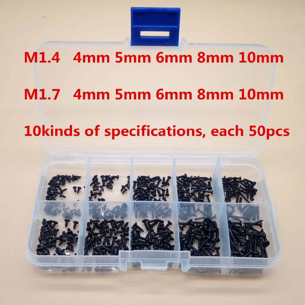 

500Pcs M1.4 M1.7 Phillips Head Micro Screws Round Head Self-tapping Electronic Small Wood Screws Kit