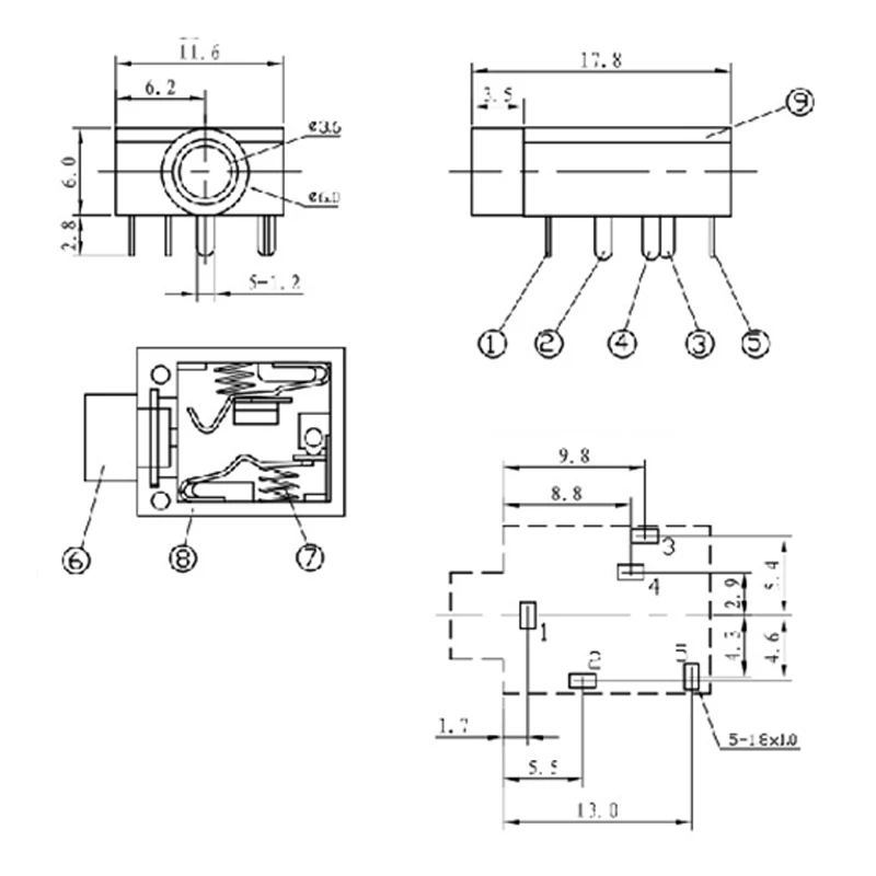 10 قطعة PJ-324 تيار مستمر موصل مقبس الطاقة امدادات الطاقة الإناث توصيل الطاقة جاك 5pin PJ324