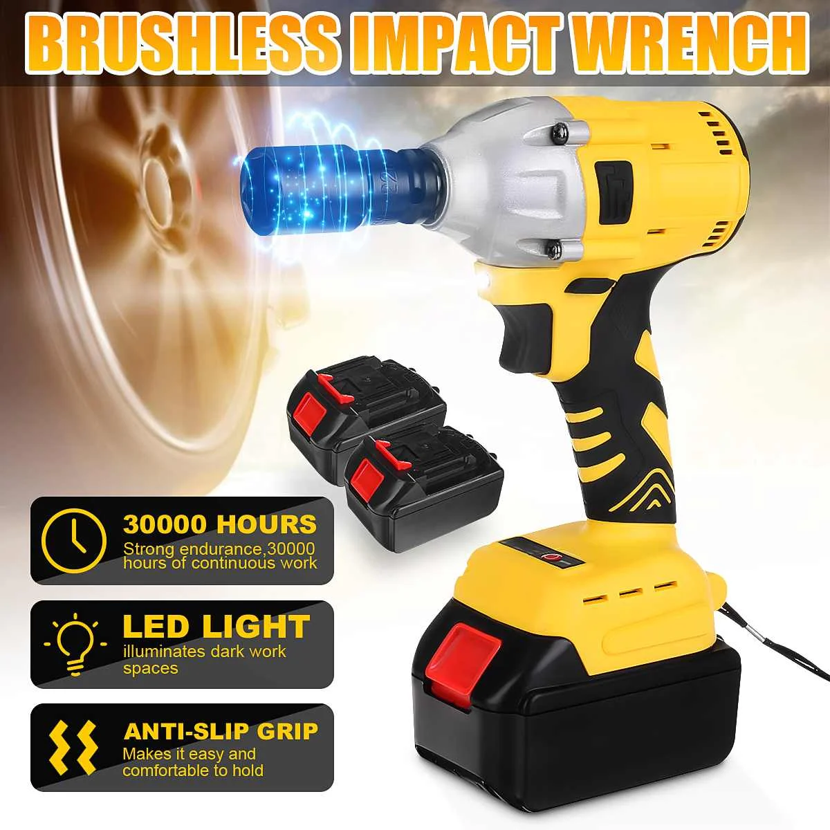 Cordless Impact Wrench 530Nm Torque Brushless Motor 1/2 Inch  88VF Torque with 22mm Socket 2200rpm Speed Impact 2 Battery