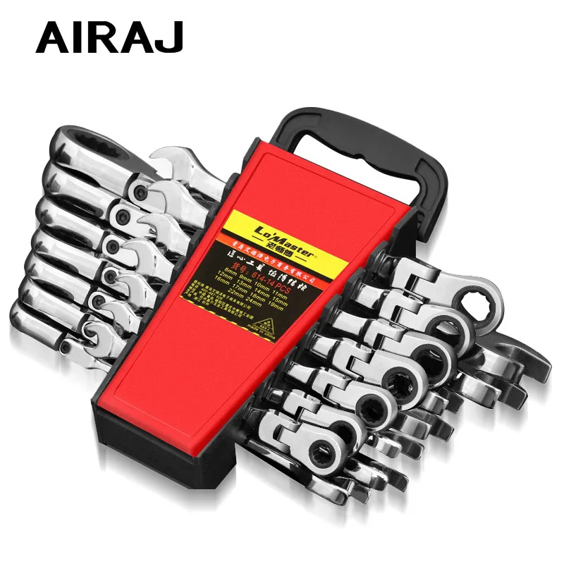 AIRAJ8-19mm Wrench Set Dual Purpose Ratchet Multifunction Adjustable Torque Wrench Universal Wrench Car Repair Tool With Storage