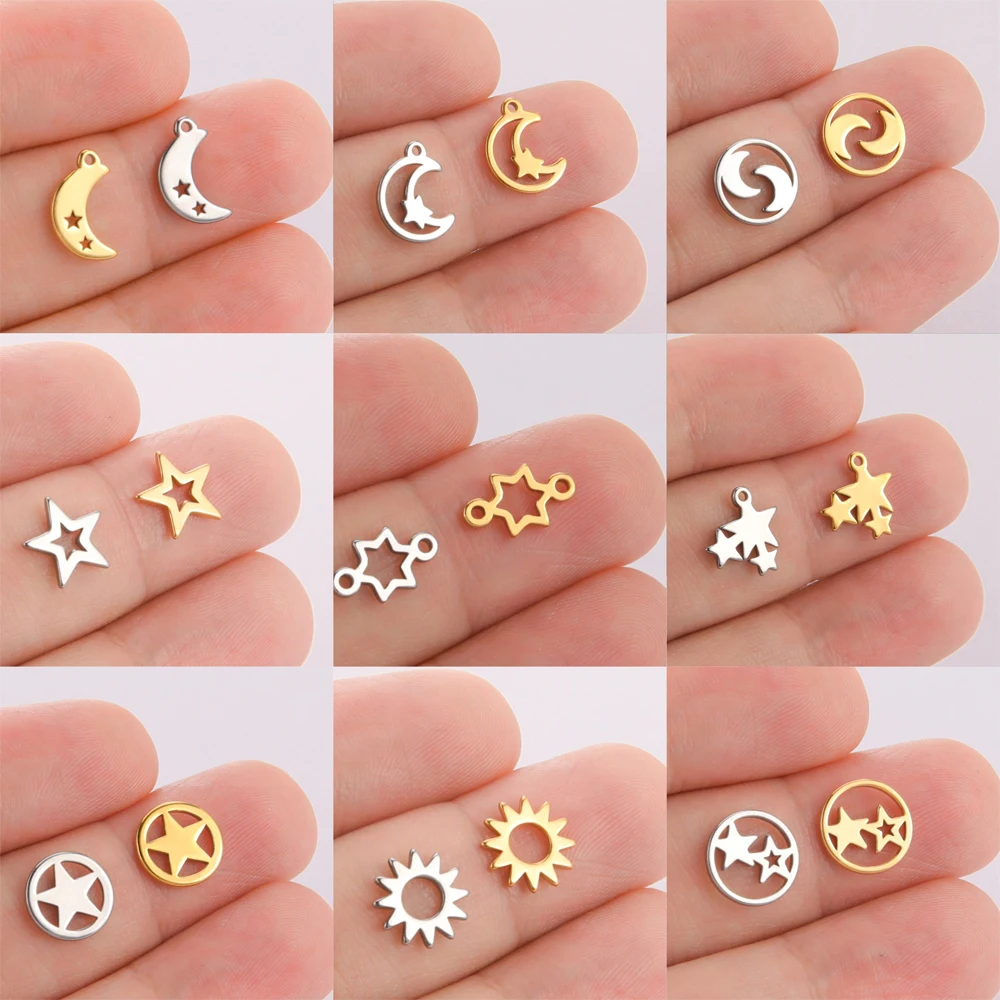 EUEAVAN 5pcs Stainless Steel Charms for Jewelry Making Moon Star Sun Tiny Charm Bracelet Earrings DIY Pendant Wholesale Supplies